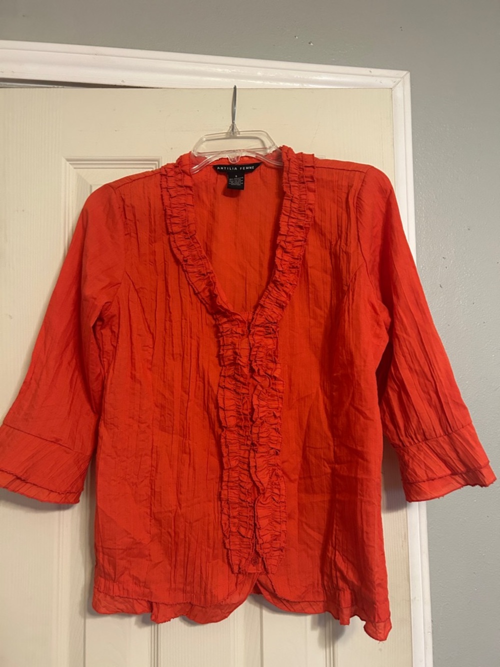 💸30%off2🛒 Antilia Femme red orange ruffle top
